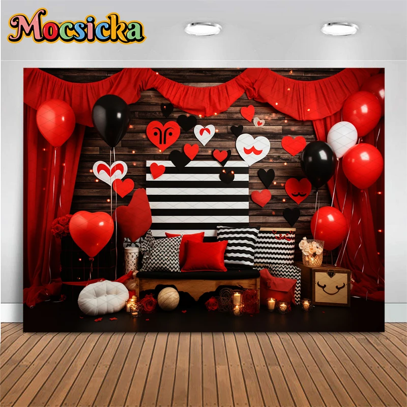 Mocsicka วันวาเลนไทน์การถ่ายภาพพื้นหลังโรแมนติกสีแดงรักบอลลูนครอบครัววันหยุดภาพงานแต่งงานฉากหลังตกแต่งแบนเนอร์