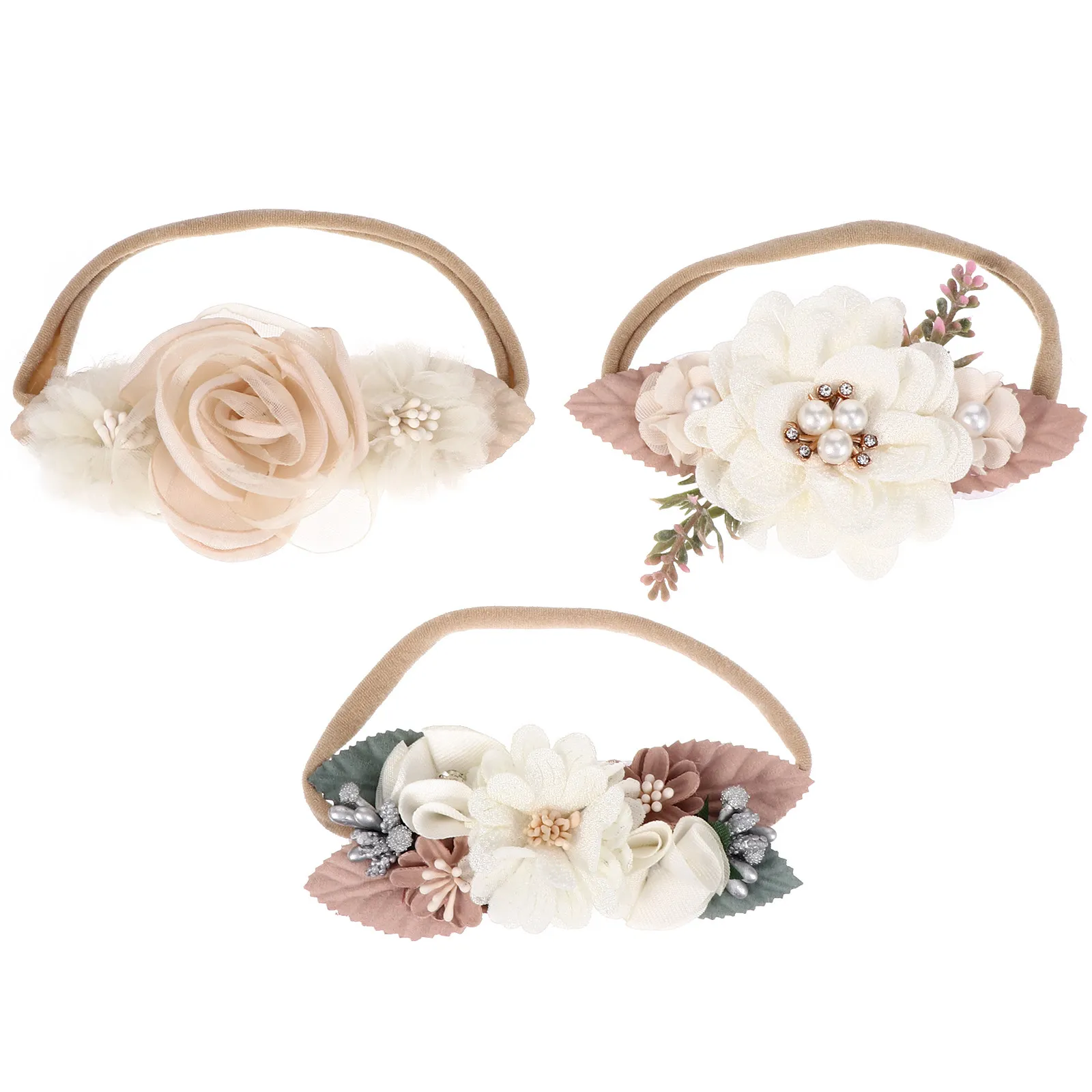 

3Pcs Flower Headbands Soft Skin Friendly Cloth High Elastic for Newborn Toddler Kids Girls Photo Party Hairband