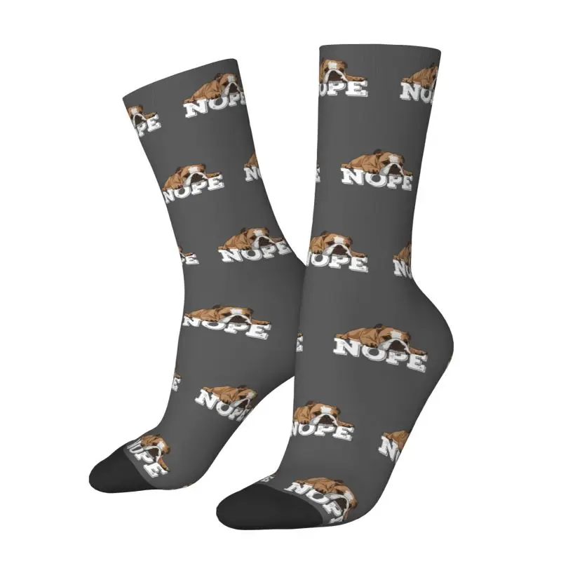 Cute Printing English Bulldog Nope Socks for Women Men Stretch Summer Autumn Winter British Pet Dog Lover Crew Socks