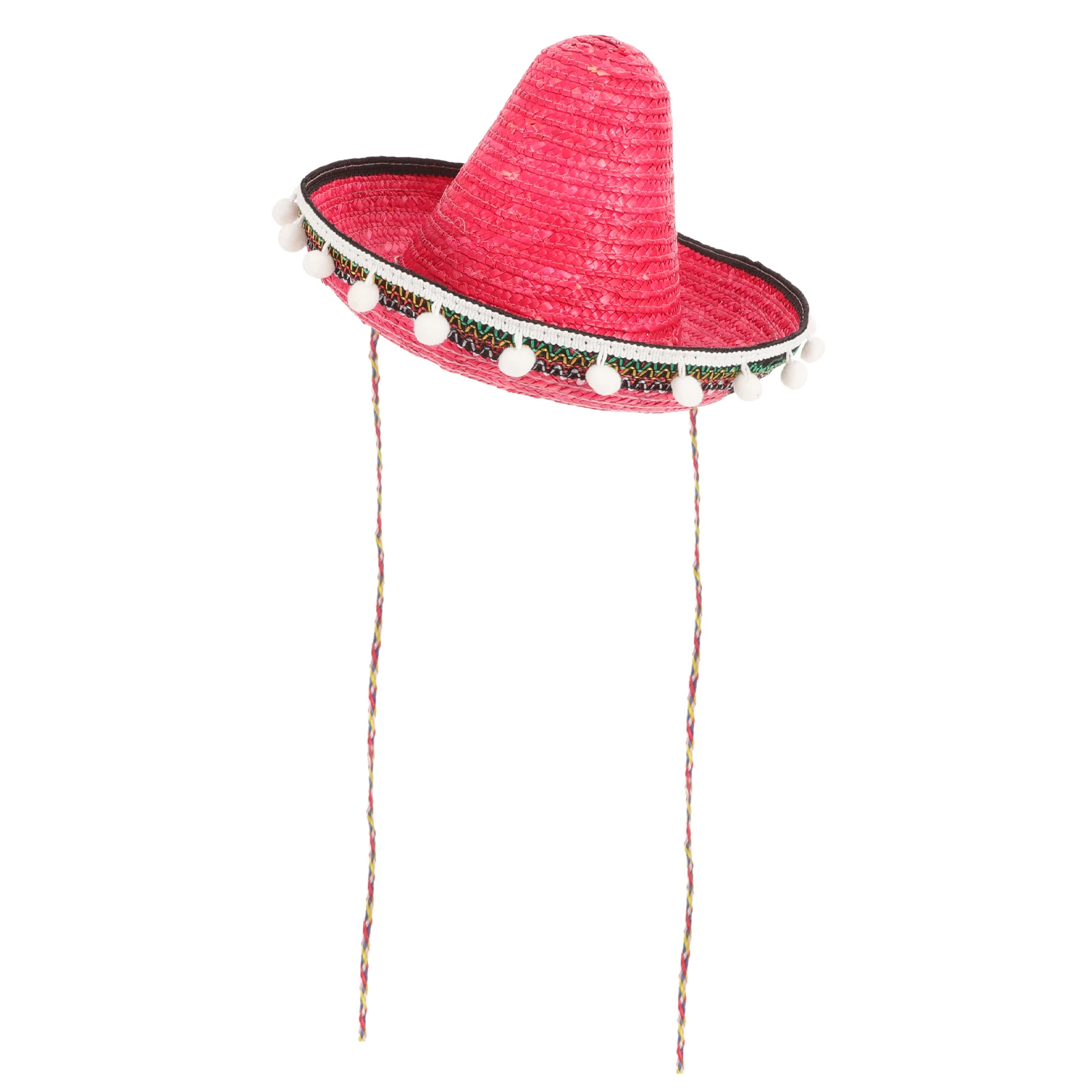 

Colorful Straw Sombrero Party Hats Parent child Mexican Pompom Children's Performance Dance Costume Props Wide Brim