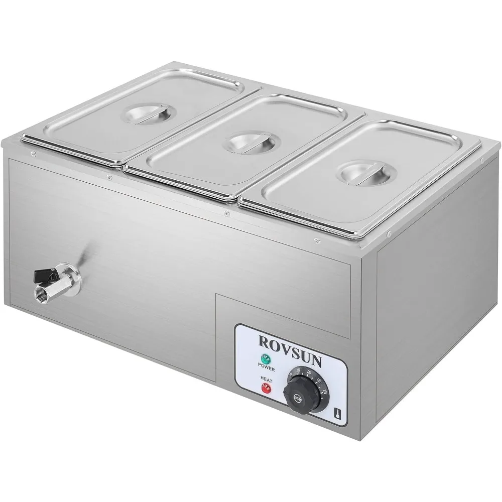 

ROVSUN 21QT Electric Commercial Food Warmer, 3-Pan Steam Table 6.9 QT/Pan Stainless Steel Bain Marie Buffet Countertop