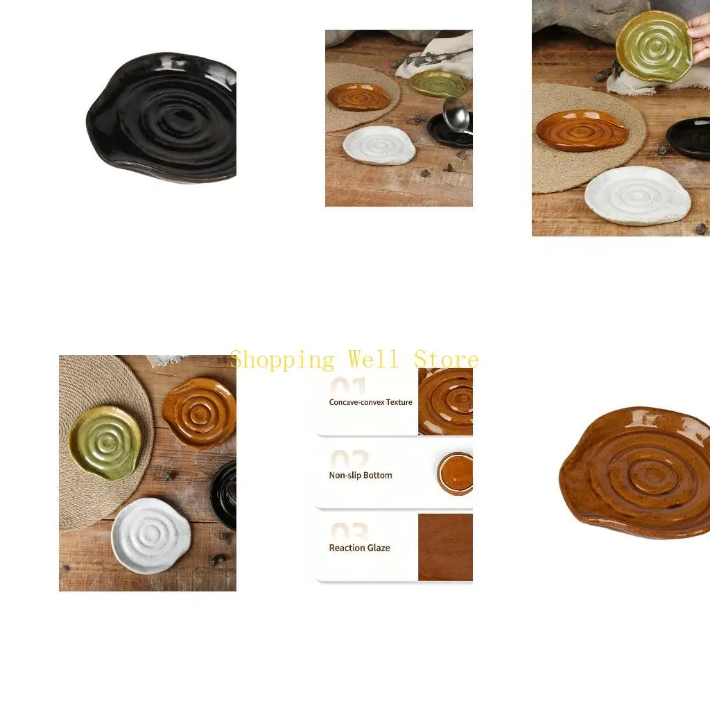 KX4B Heat Resistant Ceramic Spoon Rest Cooking Utensil Holder with Nonslip Base