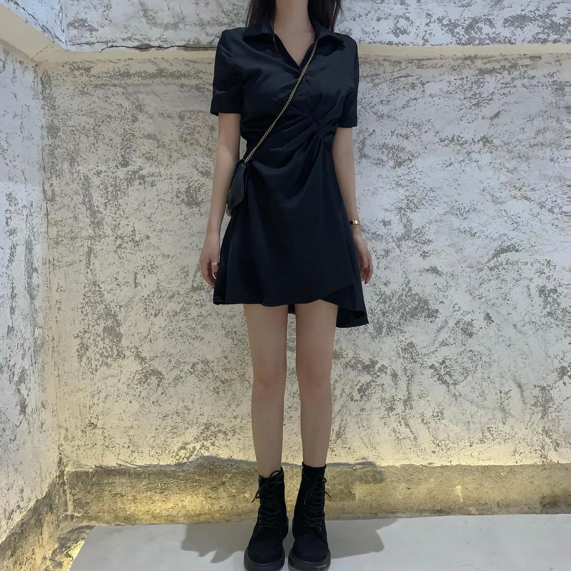 Summer 2024 Women's Niche Design Irregular Short Skirt: Little Black Dress with Slim Waist and Temperament, Unique Style