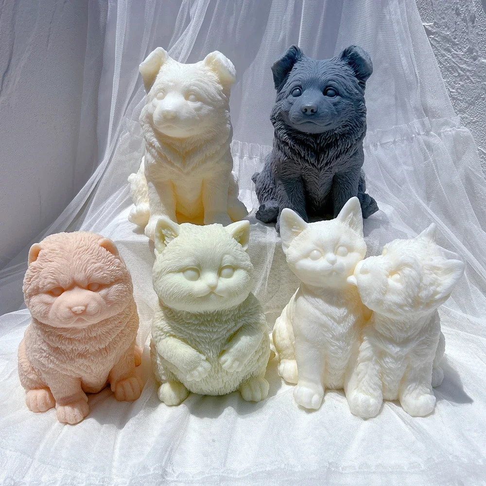 Different Breeds Puppy Candle Mold Animal Puppies Soy Wax Silicone Mould Cat Dog Lover Home Decor