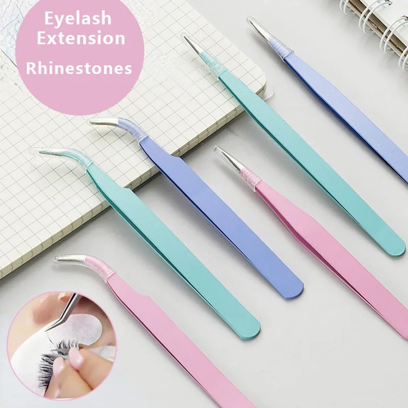 Nails Art Stainless Steel Curved Straight Tweezer Anti-static Precision 3D Sticker Rhinestones nipper Picking Manicure Tools