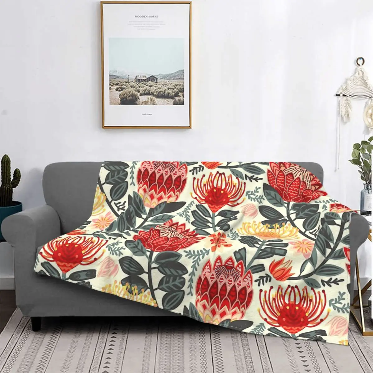 Proteas Chintz Grey Red Blanket Protea Fleece Plush Breathable Super Warm Plaid Throw Blankets For bed Plush Thin Quilt