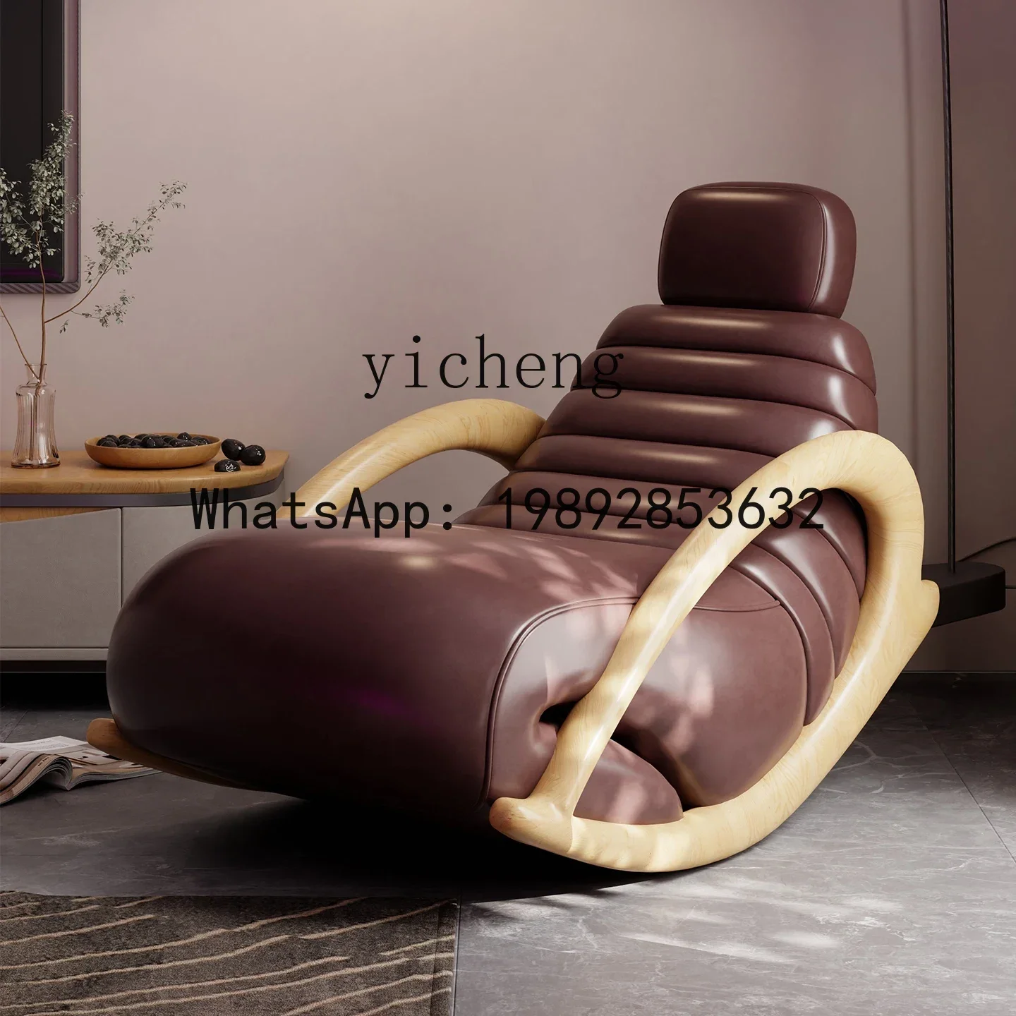Living Room Lazy Sofa Balcony Leisure Rocking Chair Genuine Leather Vintage Single Chair