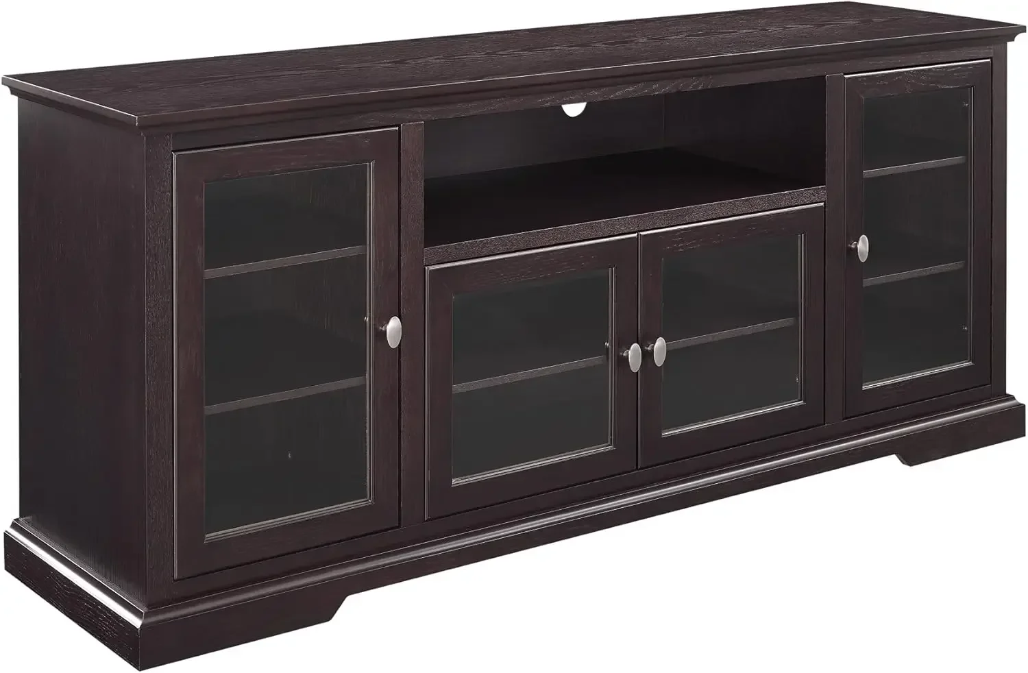 Brahm Classic Glass Door Storage TV Console for TVs up to 80 Inches, 70 Inch, Espresso Brown