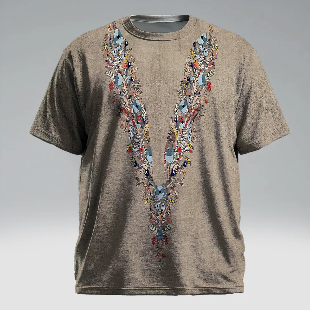 

S-9xl plus size Men's Short Sleeve T-Shirt: Ethnic-Chic Vibe - Sleek Tribal Pattern Prints, Wrinkle-Resistant, & Weekend Outings