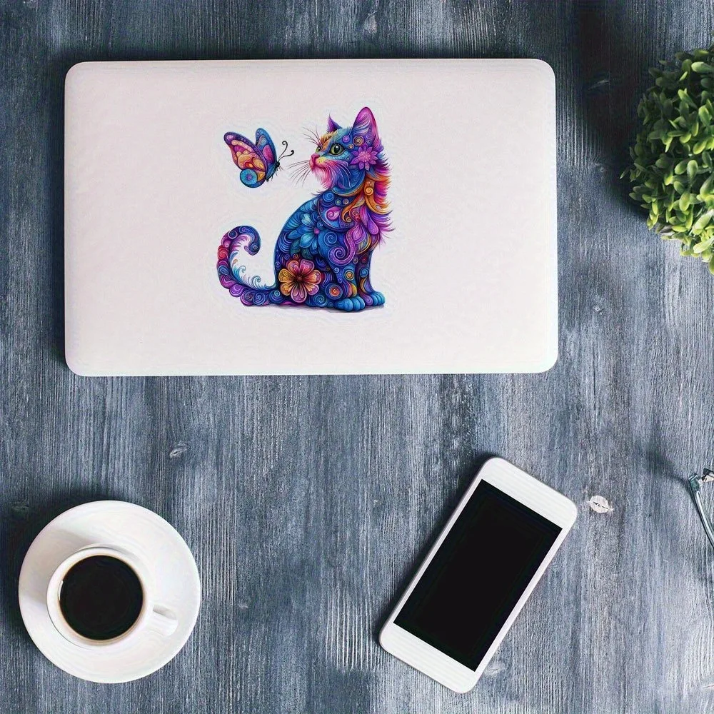 2D Flatvivid Mandala Cats And Butterfly Vinyl Sticker s Notebooks More Colorful Creative Designs with Clear Fl Anim Car L view 2
