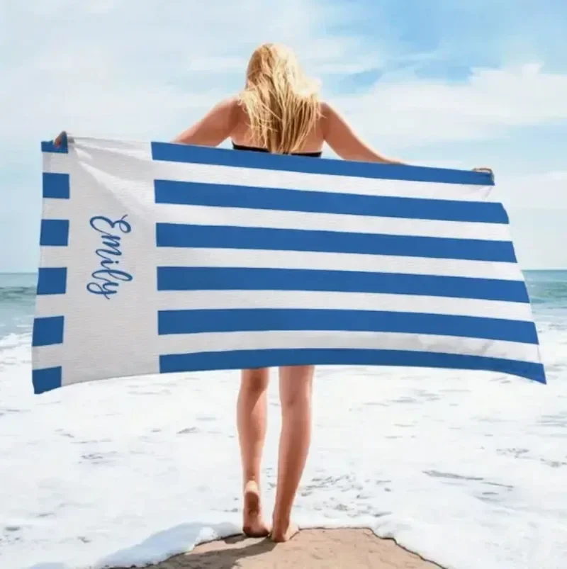 

Custom Name Stripe Beach Towel 3D Ultra-fine Fiber Beach Towel with Absorbent and Breathable Summer Swimming Stripes Towel