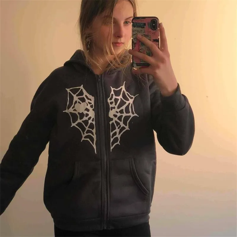 

Свитшот женский в стиле ретро, с принтом паутины, на молнии