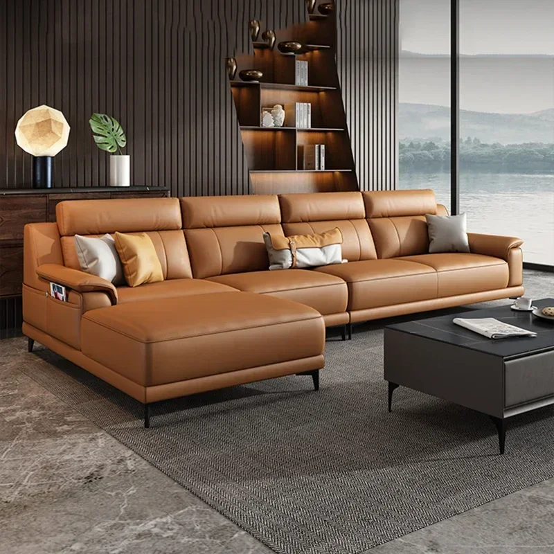 Multi functional corner brown sofa, modern lounge chair, wooden minimalist sofa, Nordic living room furniture