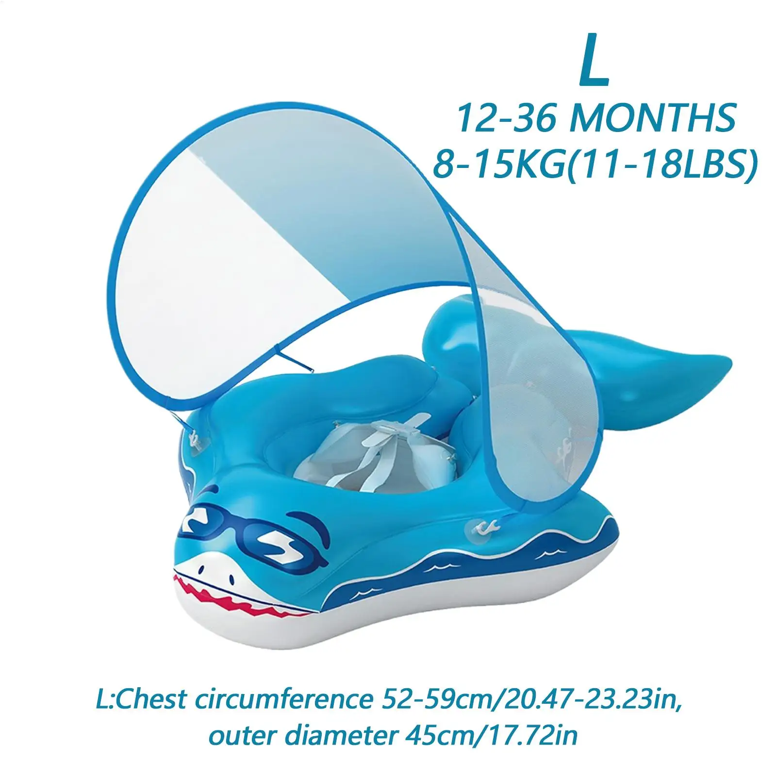 Galleggiante per piscina per bambini Galleggiante per nuoto delicato sulla pelle Anello per ombra con protezione UV in divertente forma di squalo per i giocattoli del bambino Gioca a nuotare
