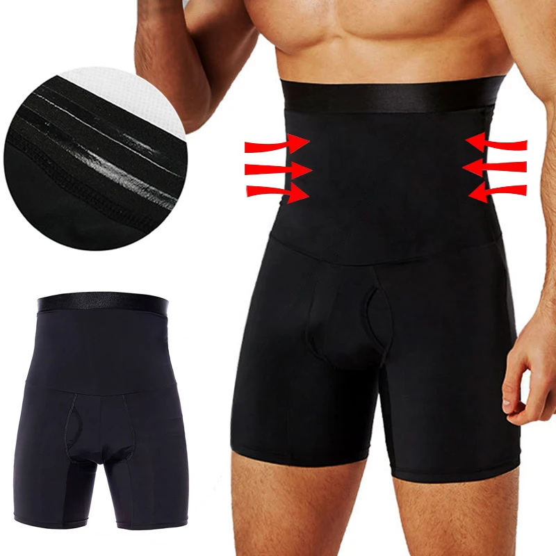 Men High Waist Shorts Slimming Body Shaper Tummy Control Shapewear Fitness Compression Underwear Boxer Shaper Panties