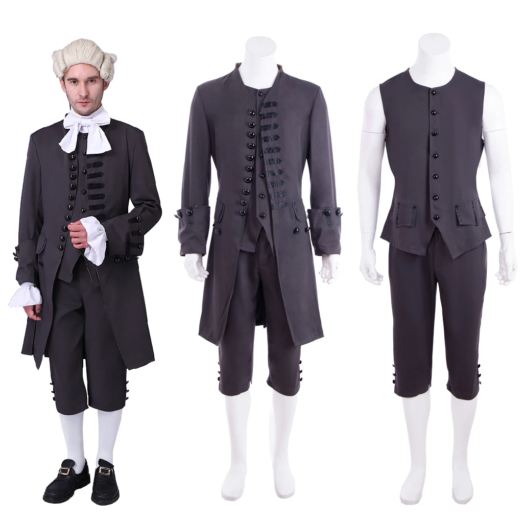 Men's Scottish Colonial Uniform 18th Century Rococo Hamilton Coat Vest Pants Suits Medieval Royal Court Gentleman Costume