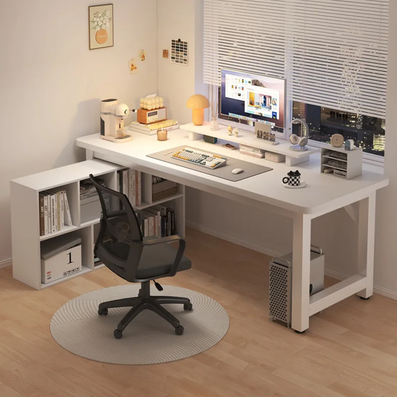 

Modern L Shaped Computer Desk with Desktop Storage Shelf Corner Office Desk Table for Home Study Workstation with Bookshelf