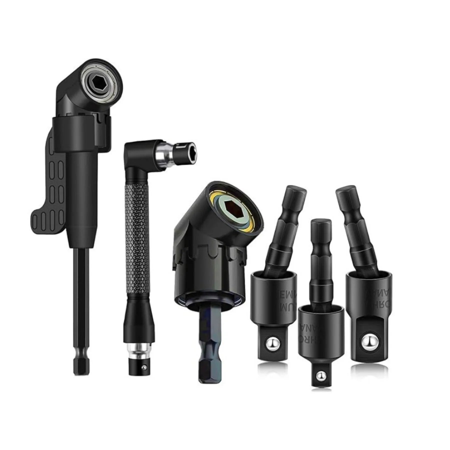 

6pcs Steel Drill Bit Set with 3pcs 360° Rotating 1/4, 3/8, 1/2 Socket Adapters, 2pcs Hexagonal 105° Angle Drill Adapters