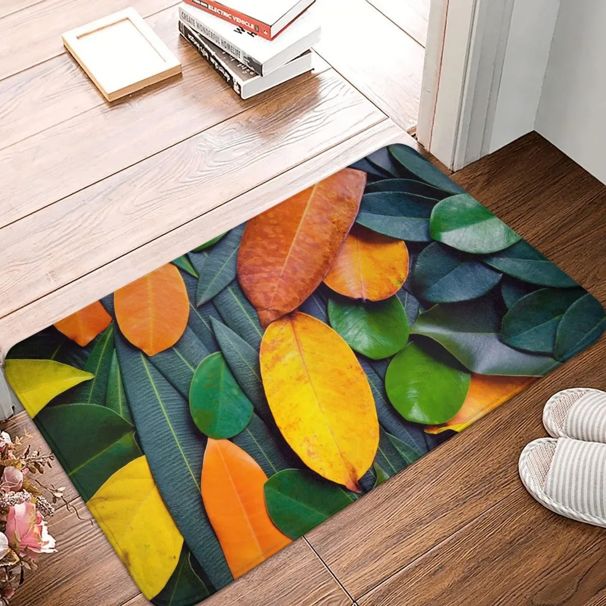 

Tropical Leaves Green And Orange Doormat Bedroom Modern Soft Mat Entrance Door Floor Hallway Decor Floor Rug Door Mat Bath Mat