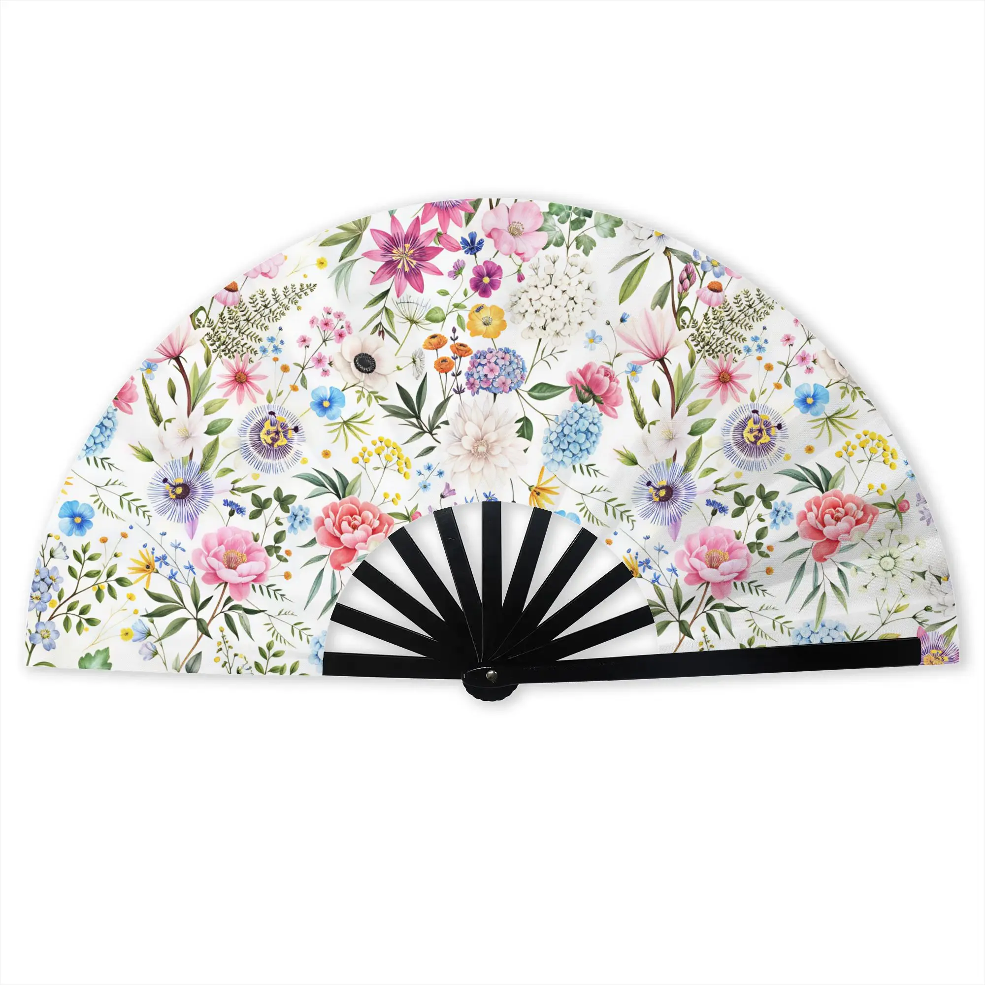 Watercolor Diverse Wild Flowers Boho Floral Portable Pocket Fan Travel Luxury High Flowers Folding Fan Cooling Handheld Fans