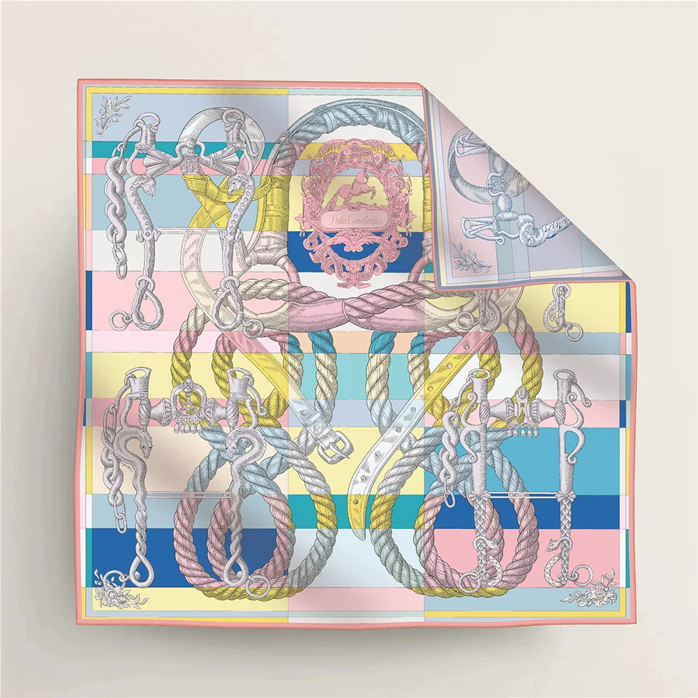 

2025 Manual Hand Rolled Twill Silk Scarf Women Rope Double Side Print Square Scarves Wraps Echarpes Foulards Femme Hijab 90CM