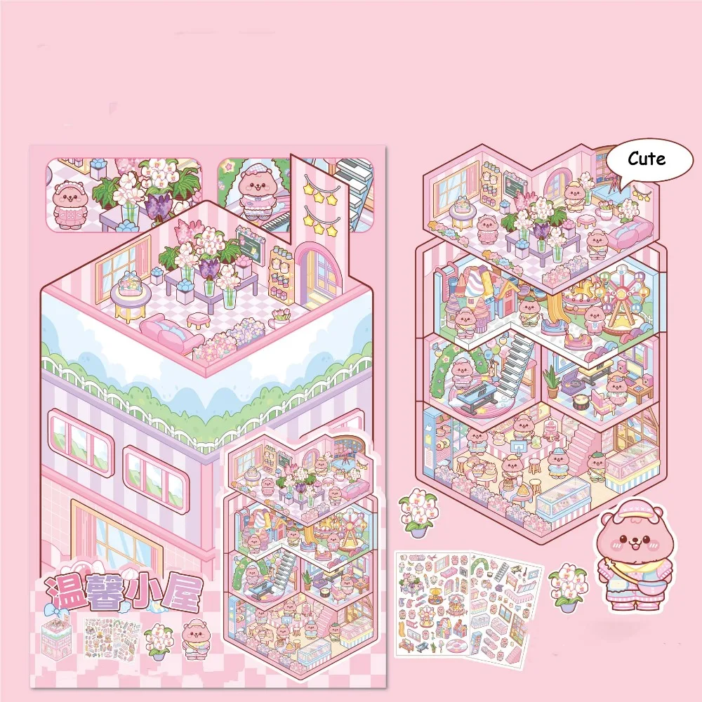 

Kawaii PET 3D наклейки для ландшафтного дизайна, тройные сложные мультяшные визуальные наклейки для укладки, сделай сам, 3D миниатюрная наклейка сцены для детей