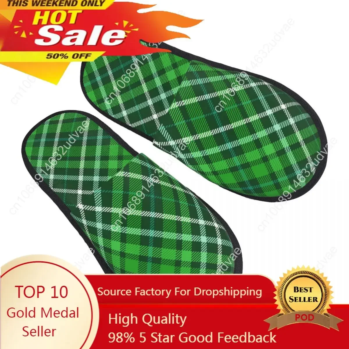 Dark Green Plaid Check Pattern Slipper For Women Men Fluffy Winter Warm Slippers Indoor Slippers