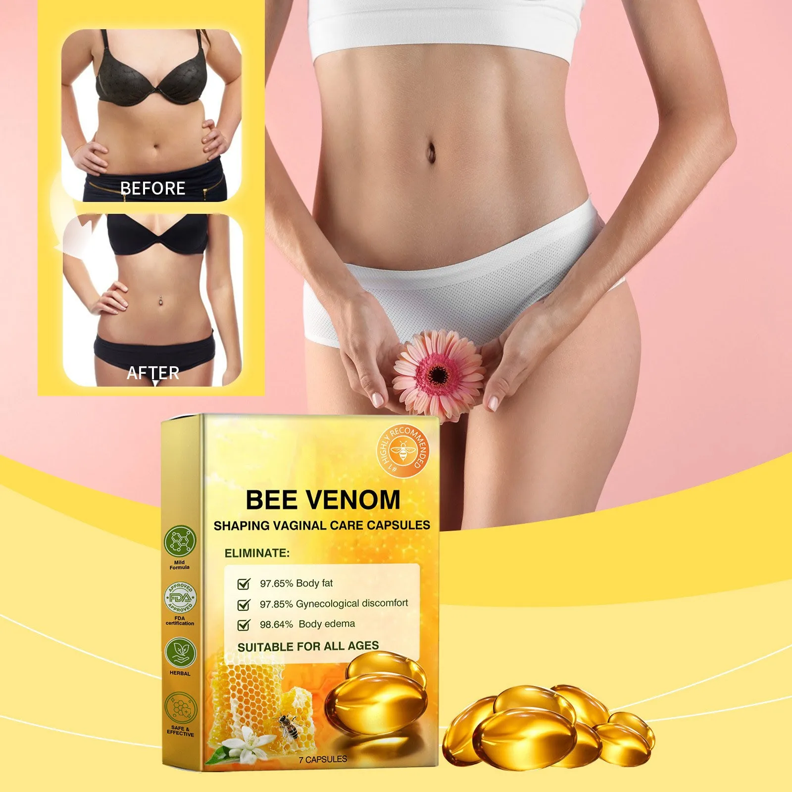 7PCS per box Bee Slimming Capsules Fast slimming and fat loss, accelerated metabolic expenditure Natural Weight Loss Capsules