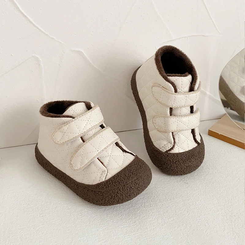 Toddler Baby Warm Plush Boots Boy Casual Slip-on Furry High Top Sneakers Infant Girl Outdoor Soft Sole Ankle Height Cotton Shoes