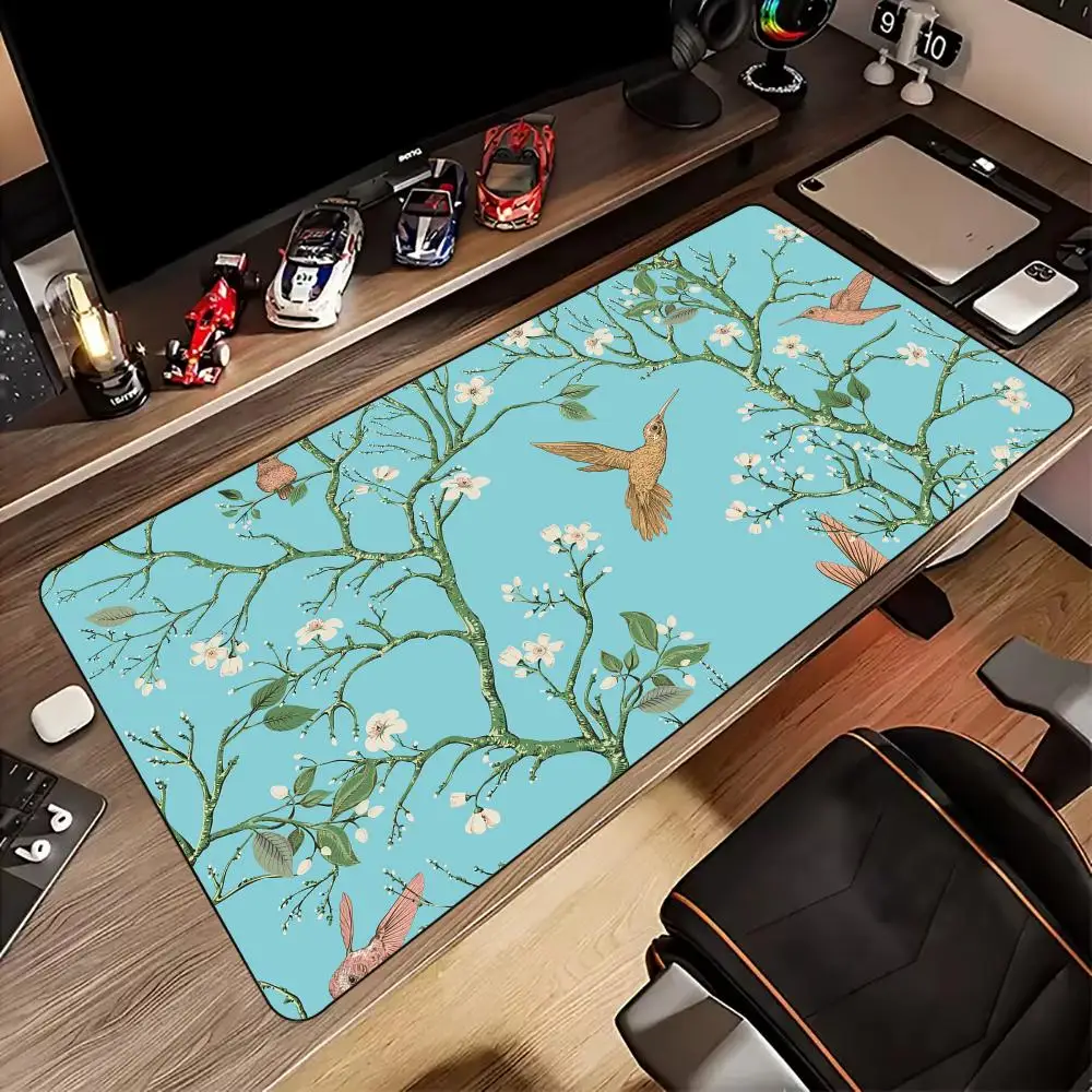Mauspad im Retro-Stil mit Vogelthema, Schreibtischunterlage, Gaming-Matten, rutschfeste Gummiunterseite, Gamer-PC-Zubehör, Tastatur, erweiterter Mauspad-Teppich