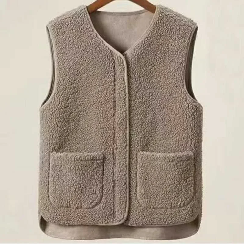 Gilet in pelliccia di agnello da donna gilet in pelo di agnello giacca senza maniche alla moda per donna capispalla autunno inverno termico caldo