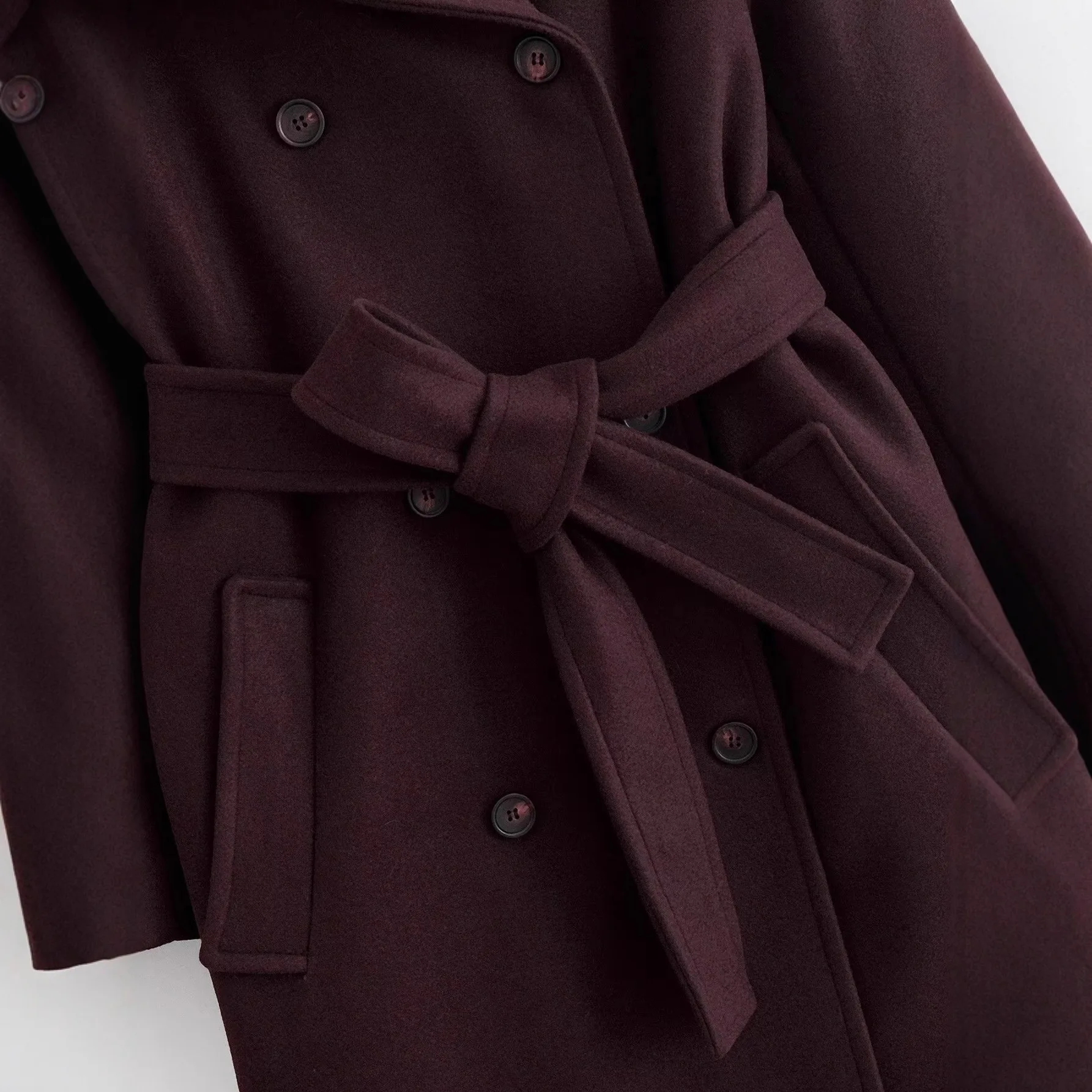 الخريف والشتاء المرأة خمر أزياء حزام الخصر النحيف تنوعا معطف الصوف شارع العليا الدافئة طويلة الأكمام التلبيب أبلى #4