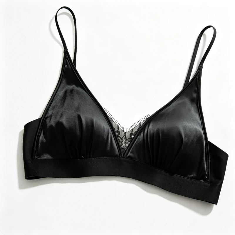 YANFENPRO, soutien-gorge en satin à décolleté plongeant pour femmes, modèle triangle, avec détails en dentelle, léger, effet push-up, maintien latéral, anti-affaissement, idéal pour les petites poitrines.