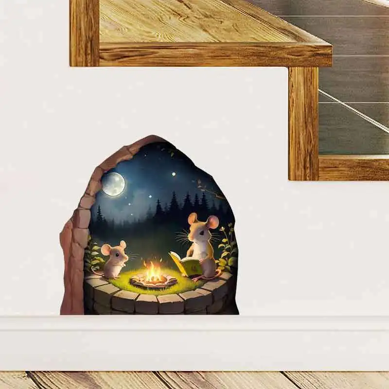 M421 Cartoon Maus Loch Wand Aufkleber Kinder Schlafzimmer Baseboard Hause Dekoration Lustige Wand Aufkleber Diy Ratte Tier Wand Kunst – Detail 6