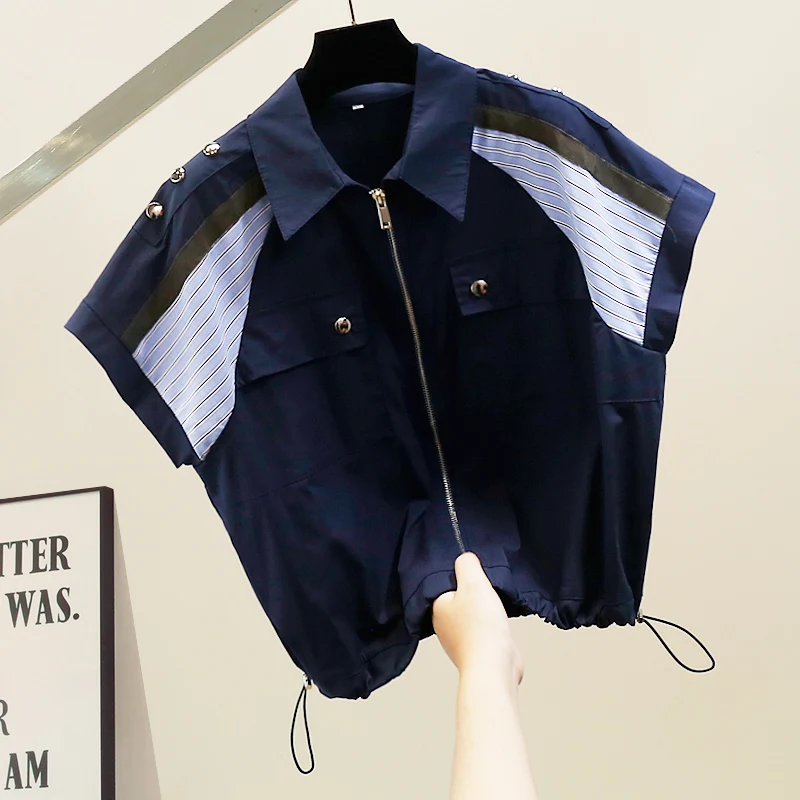 

Women's Cotton irt ort Sve Faion Heavy Embroidery Lightweight Color Blo Design Summer High-End Feeling Trendy Top