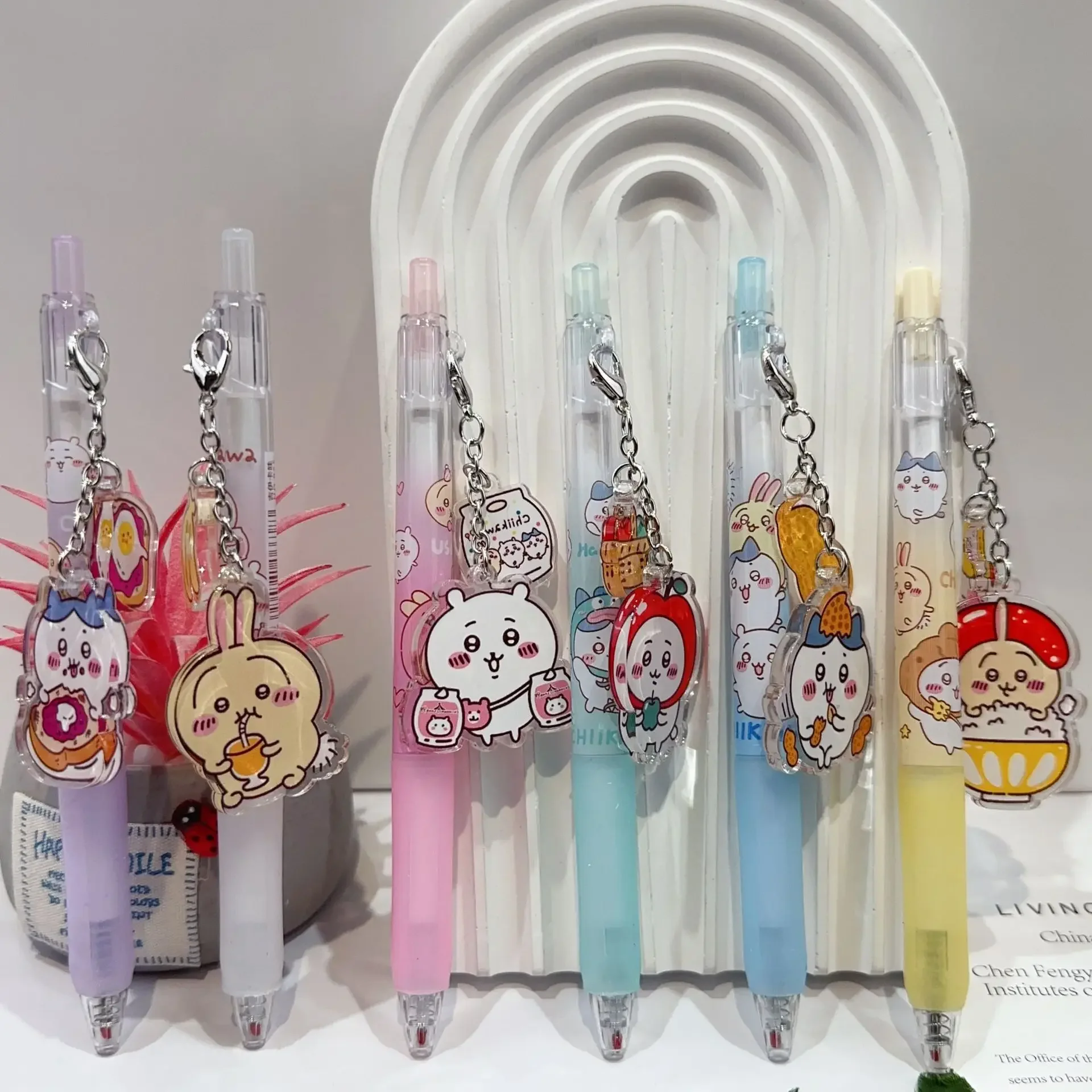 6Pcs/Set Cute Pendant 0.5 Mm Gel Pens Refill Nib Ballpoint for Girls Writing Anime ちいかわ ハチワ School Supplies Stationery