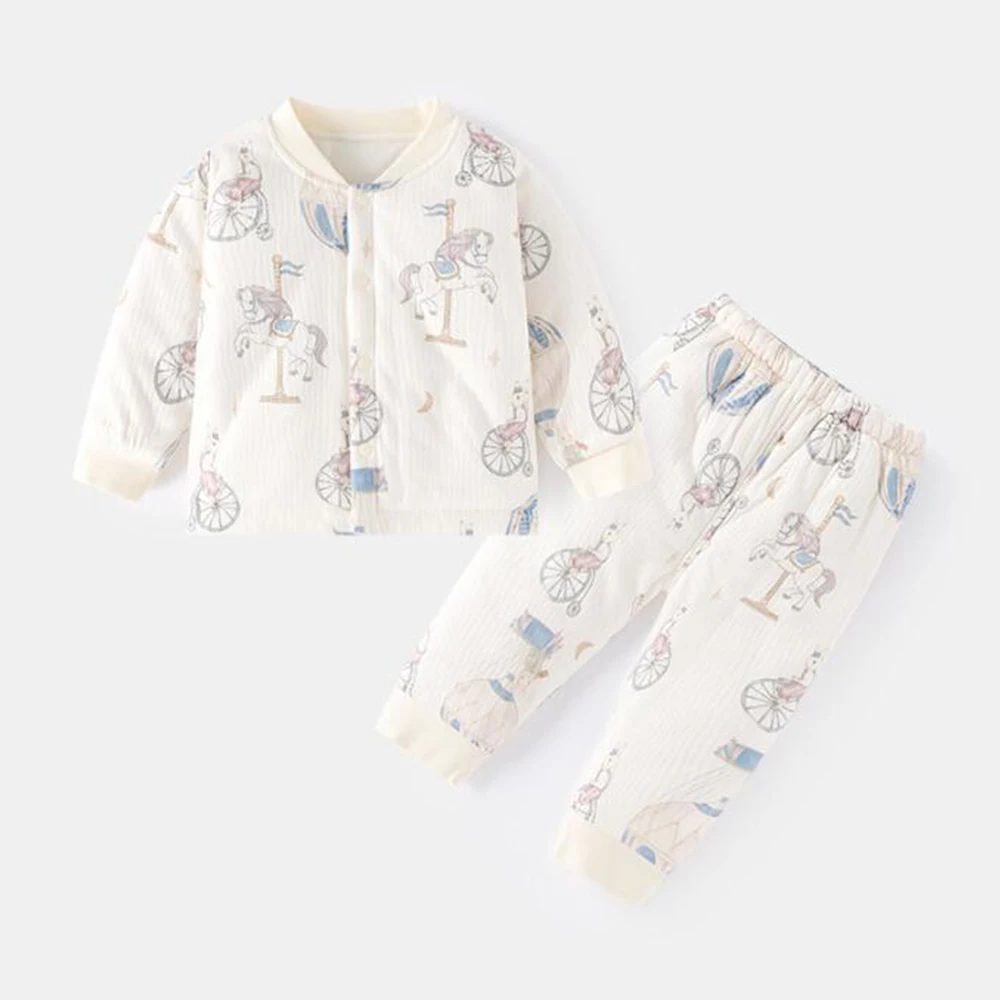 Christmas Baby Clothing Sets Quilted Autumn Winter Warm Long Sleeve Tops Pants Two Pieces Unisex Baby Outfits For Boys Girls