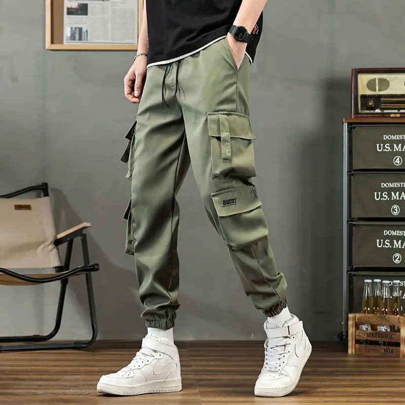 Men Outdoor Construction Work Pants Loose Wear Resistant Multi Pocket Cargo Trousers