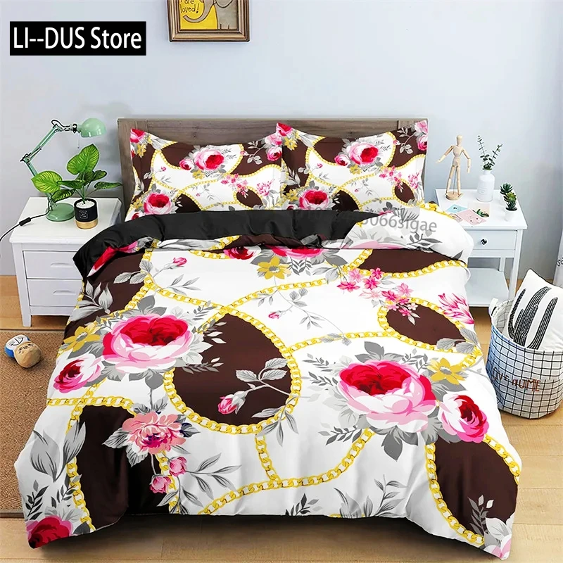 

Luxury Simple Soft Comfortable Floral Print Quilt Cover Duvet Cover Set Green White 3 Piece Bedding Set Full/Queen/King Size