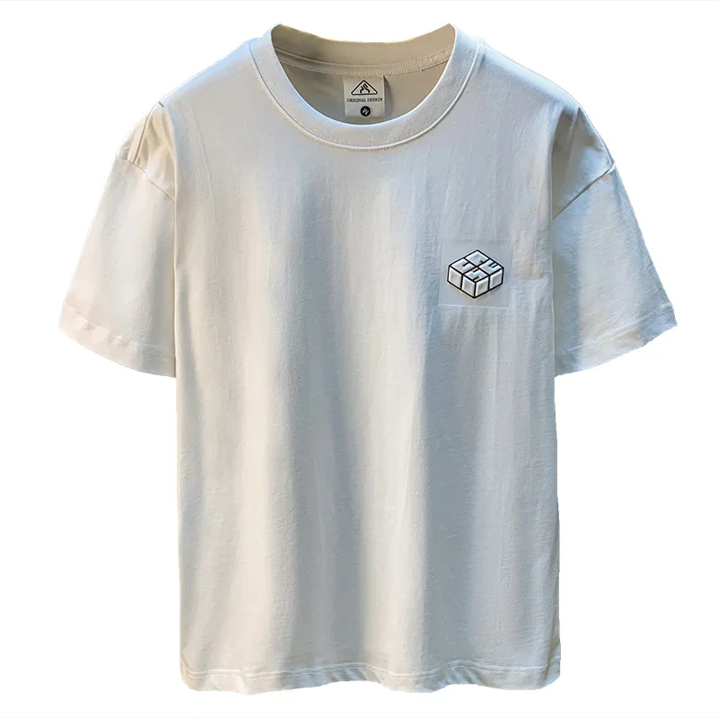 تي شيرت رجالي بأكمام قصيرة 2025 صيفي جديد فضفاض وعصري على طراز الشارع تصميم بسيط وعصري مطبوع