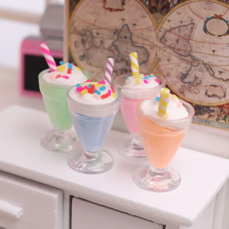 Miniature Items Ice Cream Mini Stuff Strawberry Shake Milk Tea Cup Ob11 Kitchen Drink Dessert Doll House Ornament Accessories