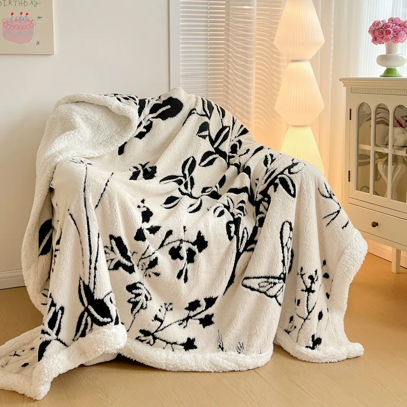 Jacquard Milk Velvet Lamb Wool Nap Blankets Sofa Cover Rug Winter Warm Plush Fleece Quilt Anti-static Bed Cover Sheets Textile