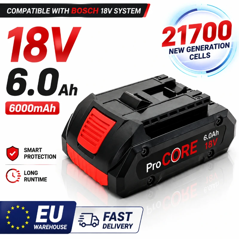 18V 6,0Ah Li-Ionen-Akku 21700 Hochleistungs-Ersatzakku Kompatibel mit Bosch Professional BAT609 BAT618 Elektrowerkzeugen Smart BMS EU-Lager Schnelle Lieferung