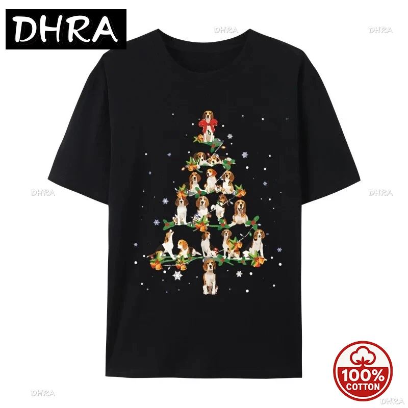 تي شيرت رجالي بيغل شجرة عيد الميلاد سانتا Kawaii تي شيرت على شكل كلب Harajuku ملابس كبيرة الحجم 100% قطن مطبوع ملابس الشارع الشهير
