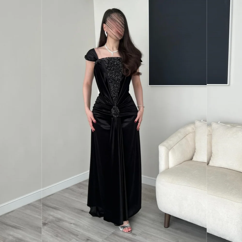 Abiti da sera lunghi personalizzati di alta qualità Charmeuse con pieghe e paillettes A-line con scollo quadrato di lusso 2025 in stile cinese