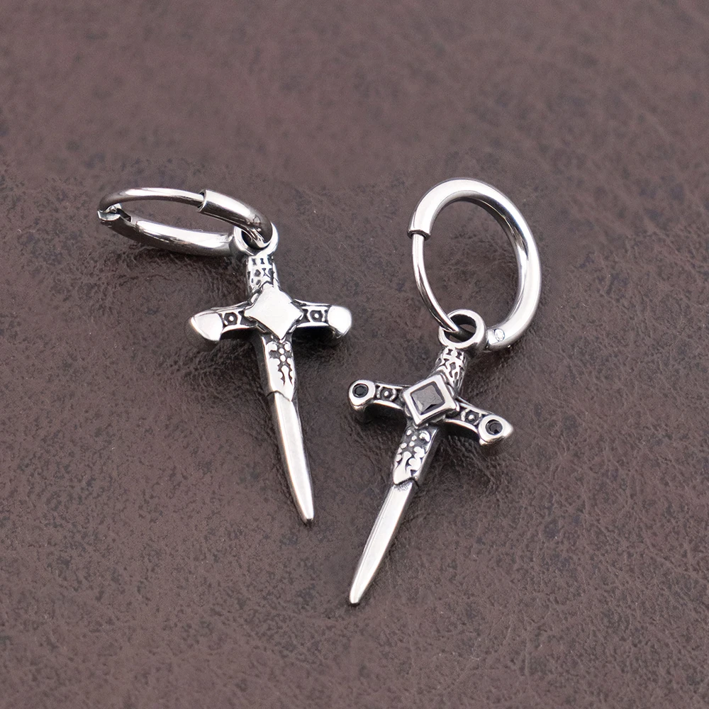 Punk-Style Kreuz-Hängeohrringe für Männer und Frauen, Geschenk, Trendiger Charm, Edelstahl-Zirkon-Ohrschmuck, Großhandel – Detail 3