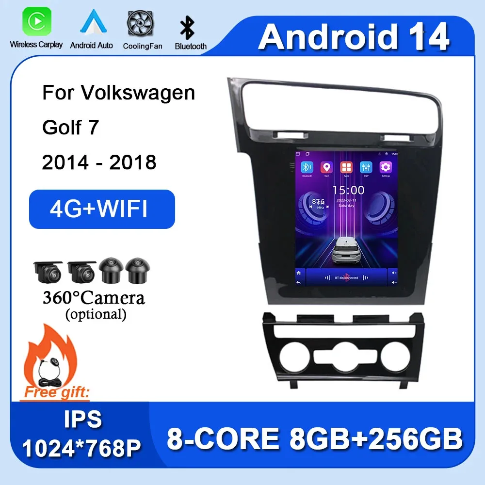 Car Radio Android 14 For Volkswagen Golf 7 2014-2018 Car Multimedia Player Navigation GPS 4G+WIFI wireless carplay NO 2 DIN