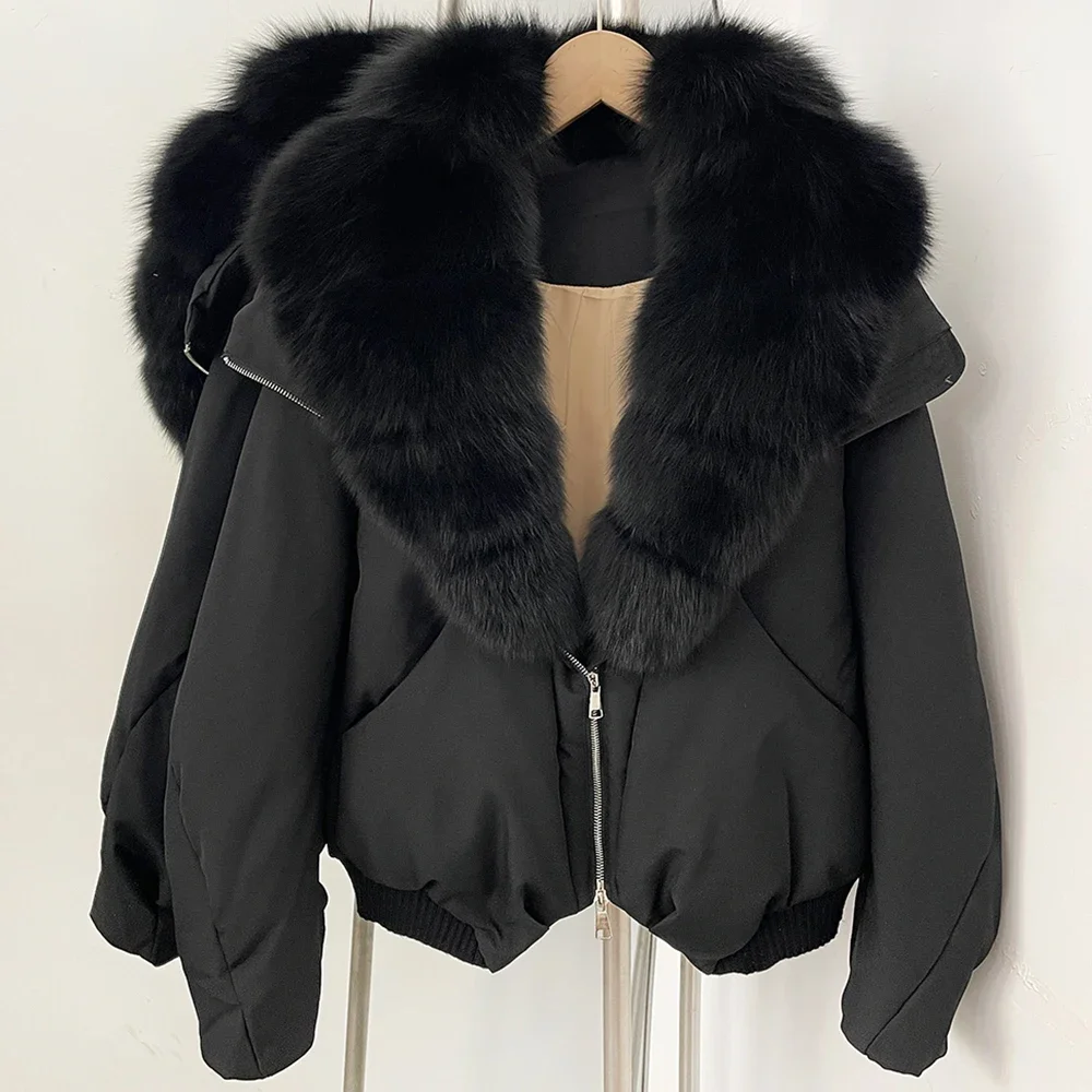 OFTBUY Daunen-Bomberjacke Neue Luxus-Waschbärpelz-Pufferjacke Damen Großer Echter Fuchspelzkragen Daunenjacke für Frauen – Detail 23