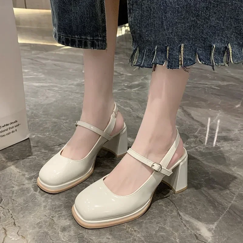 Retro Spring New High Heels Women's Vulcanize Shoes Chunky Heel Shallow Mouth Fashion Single Shoes