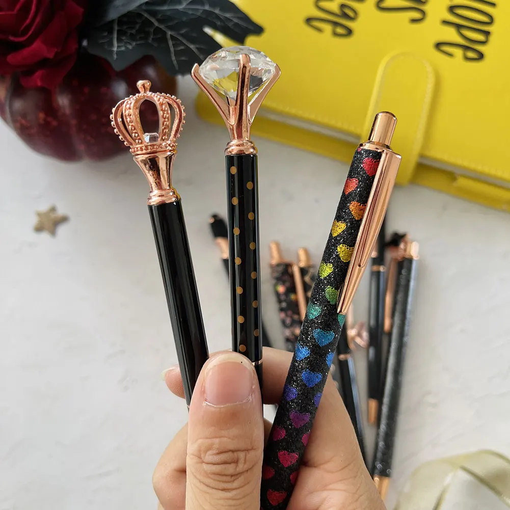 9/10pcs Rhinestone Stylus Ballpoint Pen Reusable Practical Writing Pen Portable Ballpoint Pen Smoothly Handwriting Stationery